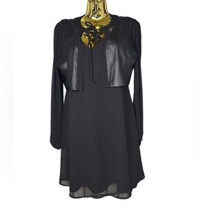 Bcbg Generation  black chiffon midi dress size 4 vegan leather